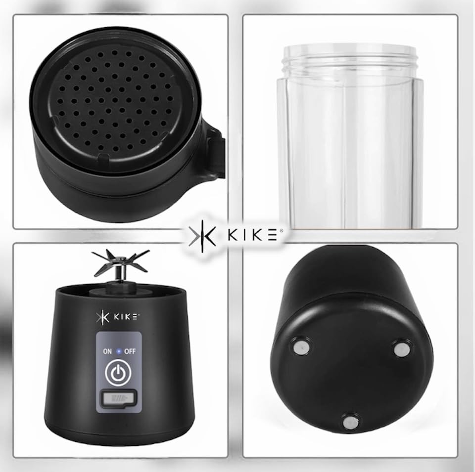 **KIKO Portable Blender - 16oz USB Rechargeable Personal Blender with 6 Blades for Smoothies, Shakes, Juices & Baby Food | Travel Cup & Lid Included | Perfect for Gym, Travel & Home Use (Black)**