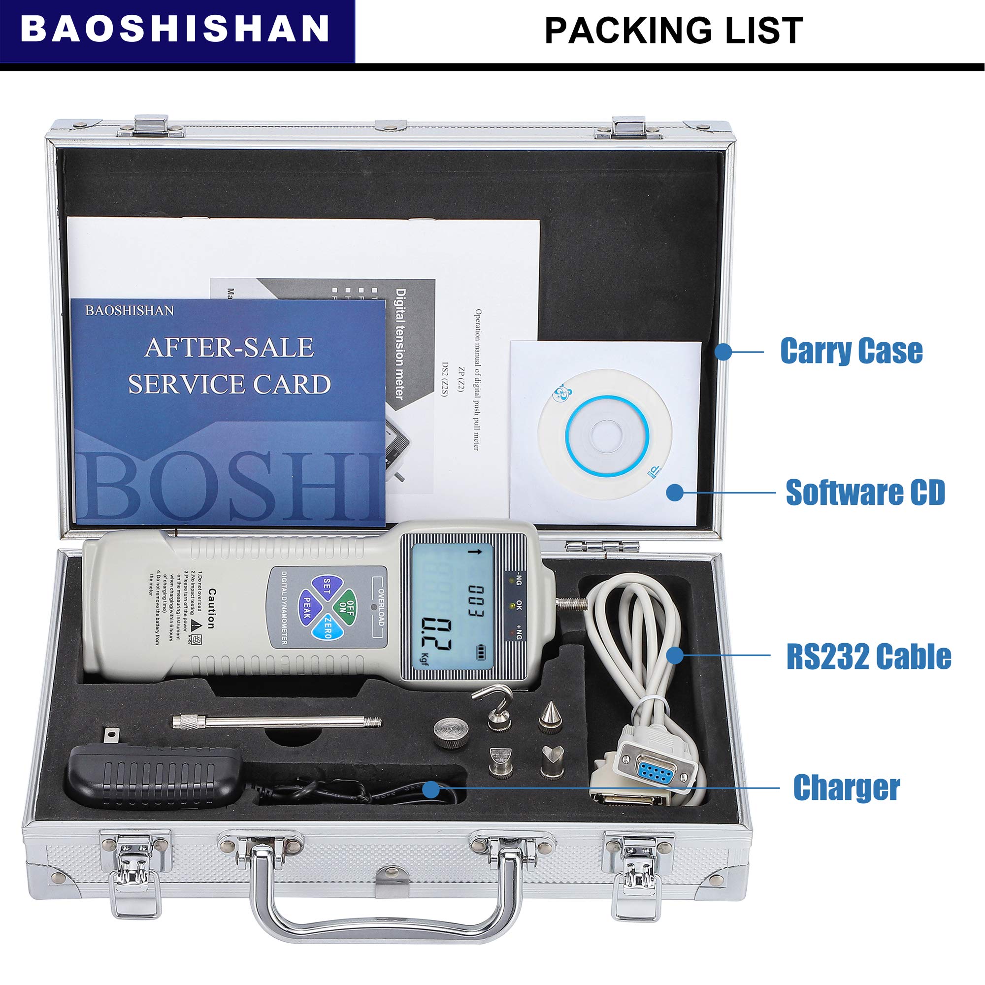 BAOSHISHAN ZP-500N Digital Force Gauge with APW Test Stand - Precision Force Measurement Tool for Industrial Testing, Quality Control & Material Research