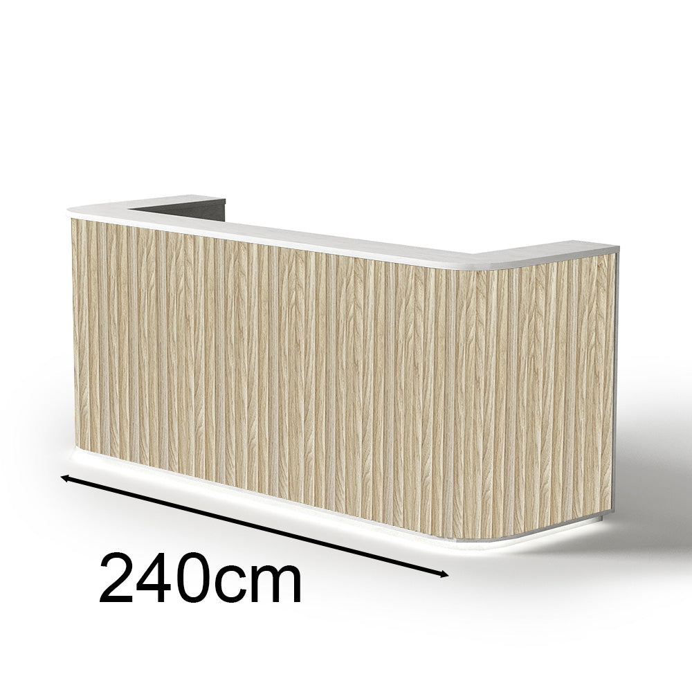 Premium HALO Reception Desk 240cm - Modern Oak & White Office Furniture for Corporate Lobby, Hotel Front Desk & Professional Workspaces