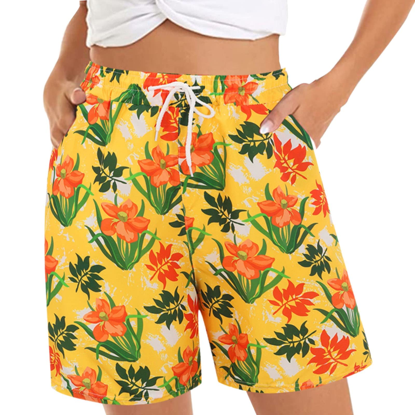Women's Floral Print Summer Shorts - Stretchy Elastic Waist Casual Shorts with Mint Green Biker Shorts | Perfect for Beach Vacations, Yoga, Outdoor Activities & Lounge Wear | Ideal for Summer Travel, Gym Workouts, Running Errands and Relaxing at Home