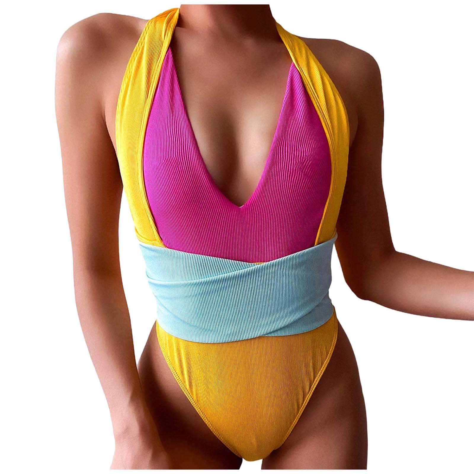 Sexy Women's One-Piece Bikini Swimsuit - Yellow, Medium | Beach & Pool Wear