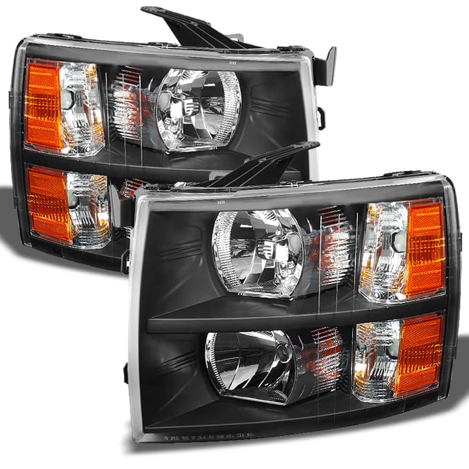 AKKON Black Bezel Headlights Replacement for 2007-2013 Chevy Silverado - Driver & Passenger Side Headlamps Pair - Upgrade Your Truck's Style & Night Visibility