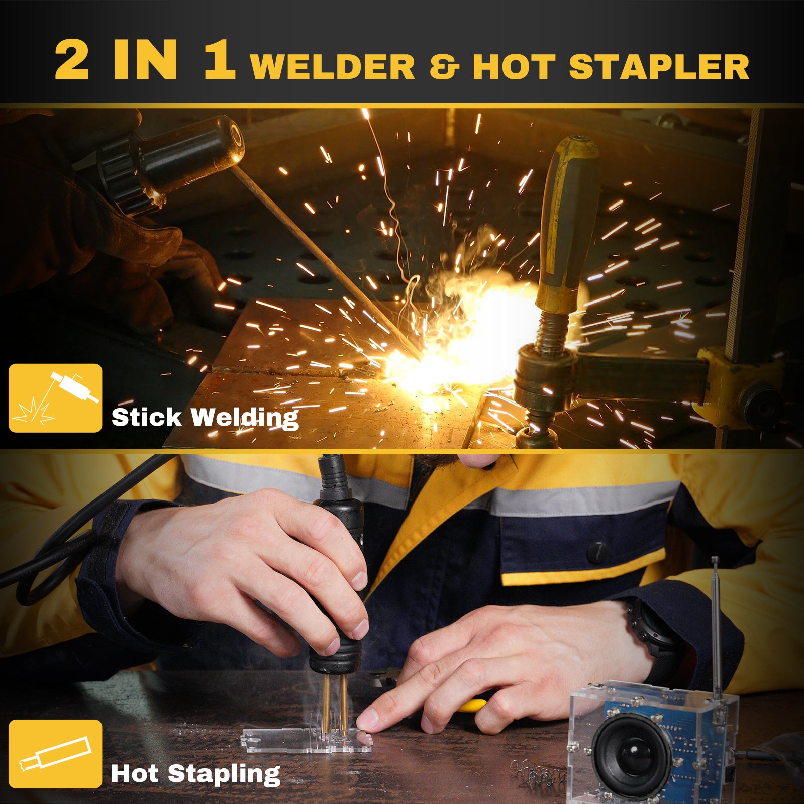 SSIMDER ARC 120M Portable Stick Welder & Hot Stapler Kit - 120V Welding Machine for DIY, Home Repairs, and Metal Fabrication - Perfect for Auto Body Work, Fence Repair, and Small Projects