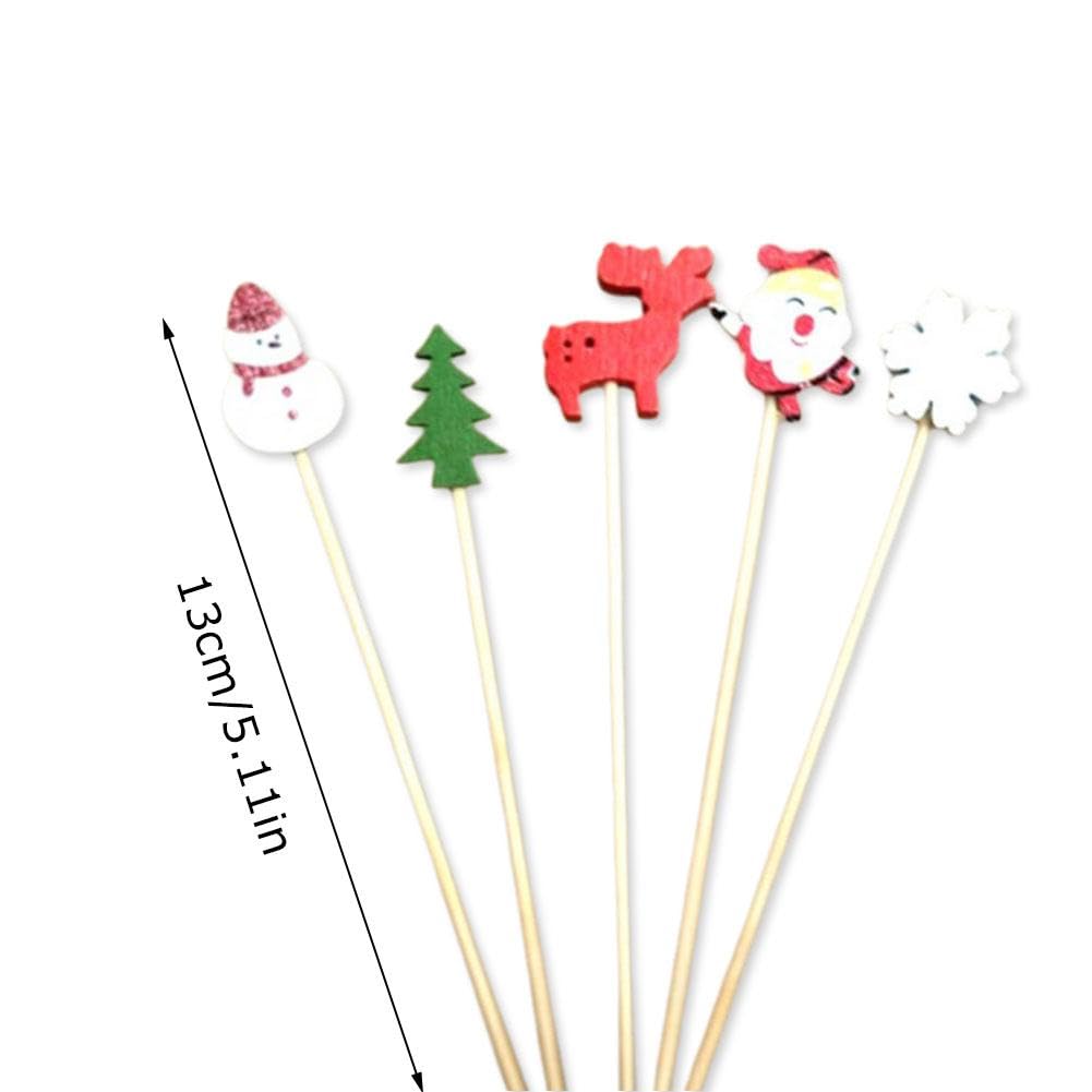 100PCS Christmas Cocktail Picks - Snowflake & Snowman Bamboo Appetizer Toothpicks for Holiday Drinks, Snacks & Fruit | Perfect for Christmas Parties, Charcuterie Boards & Festive Food Decorations