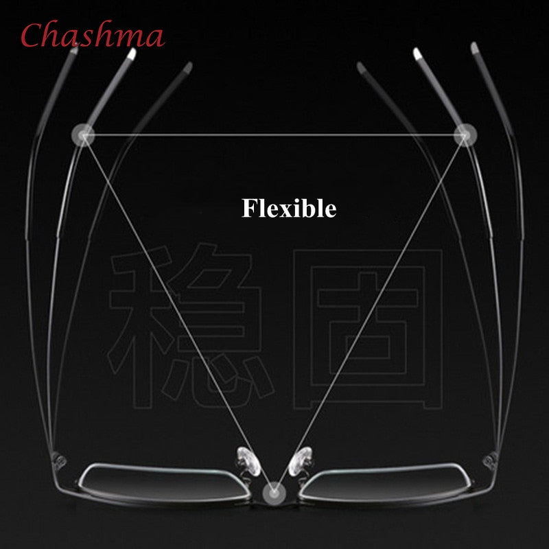 Men's Semi-Rimless Square Alloy Eyeglasses 9070 - Lightweight Metal Frame Reading Glasses for Work, Driving & Computer Use