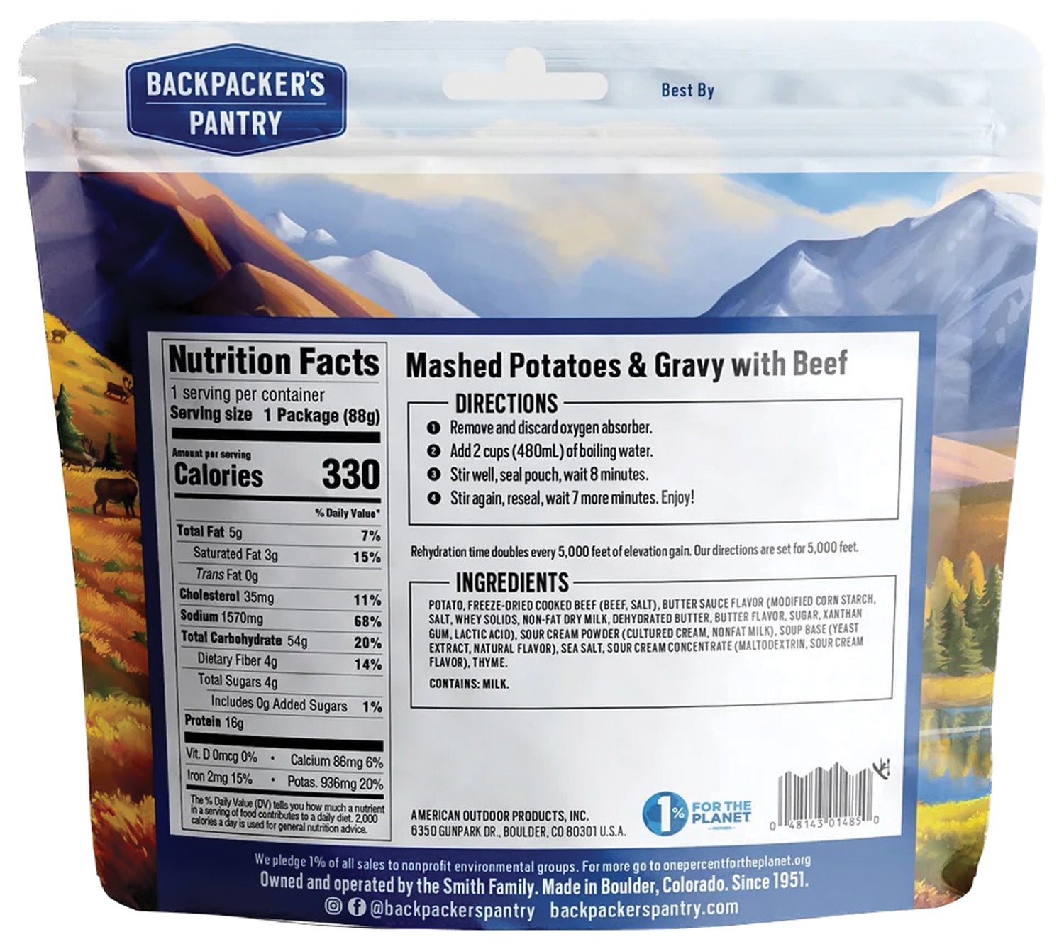 Backpackers Pantry Mashed Potatoes with Beef & Gravy - Lightweight Freeze-Dried Meal for Camping, Hiking & Emergency Food Supply