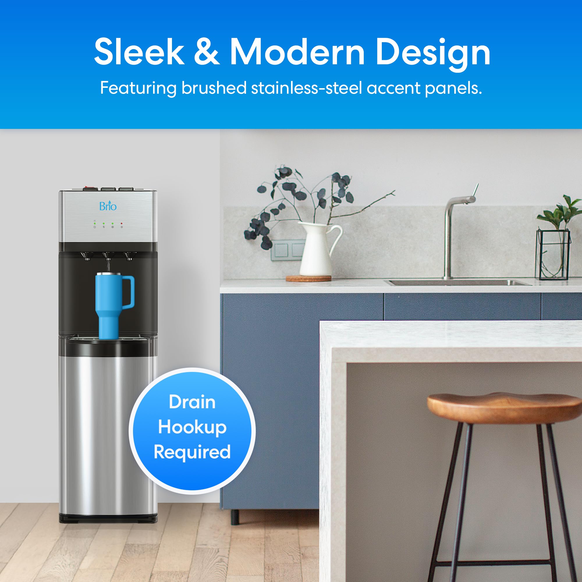 Brio 500 Series Bottleless Water Cooler Dispenser - Countertop & Office Use, Hot & Cold Water Dispenser for Home & Workplace Hydration