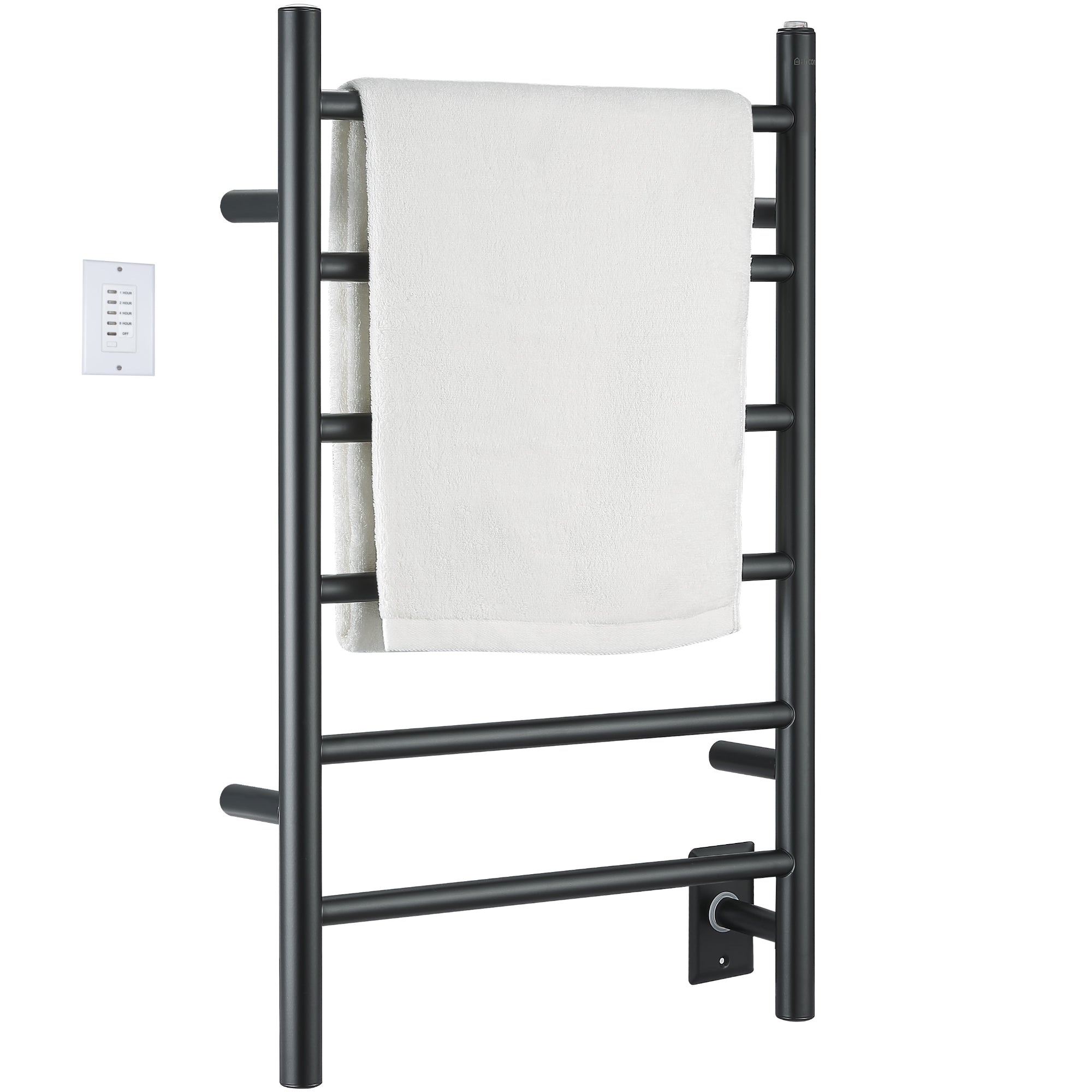 Ancona Comfort 6 Wall Mount Electric Towel Warmer - Plug In & Hardwire Installation with Digital Timer - Matte Black Finish for Bathroom, Spa & Luxury Home Use
