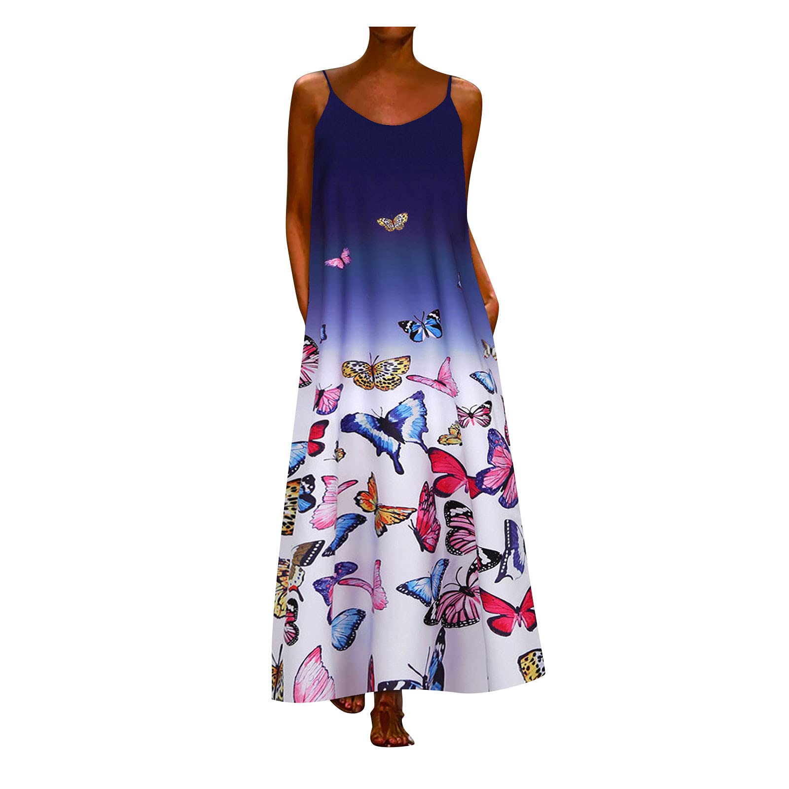 Women's Plus Size Floral Print Long Maxi Dress - Casual Loose Boho Beach Sundress with Pockets for Summer | Perfect for Vacations, Beach Outings & Outdoor Events