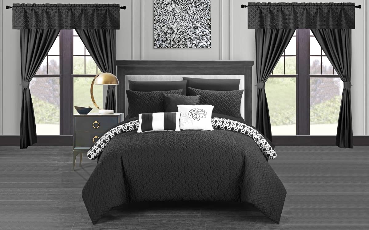 Chic Home CS8154-US 20-Piece Reversible Geometric Quilted Comforter Set - Black & White Modern Bedding for Queen/King Size Beds | Perfect for Master Bedrooms, Guest Rooms & Cozy Home Decor
