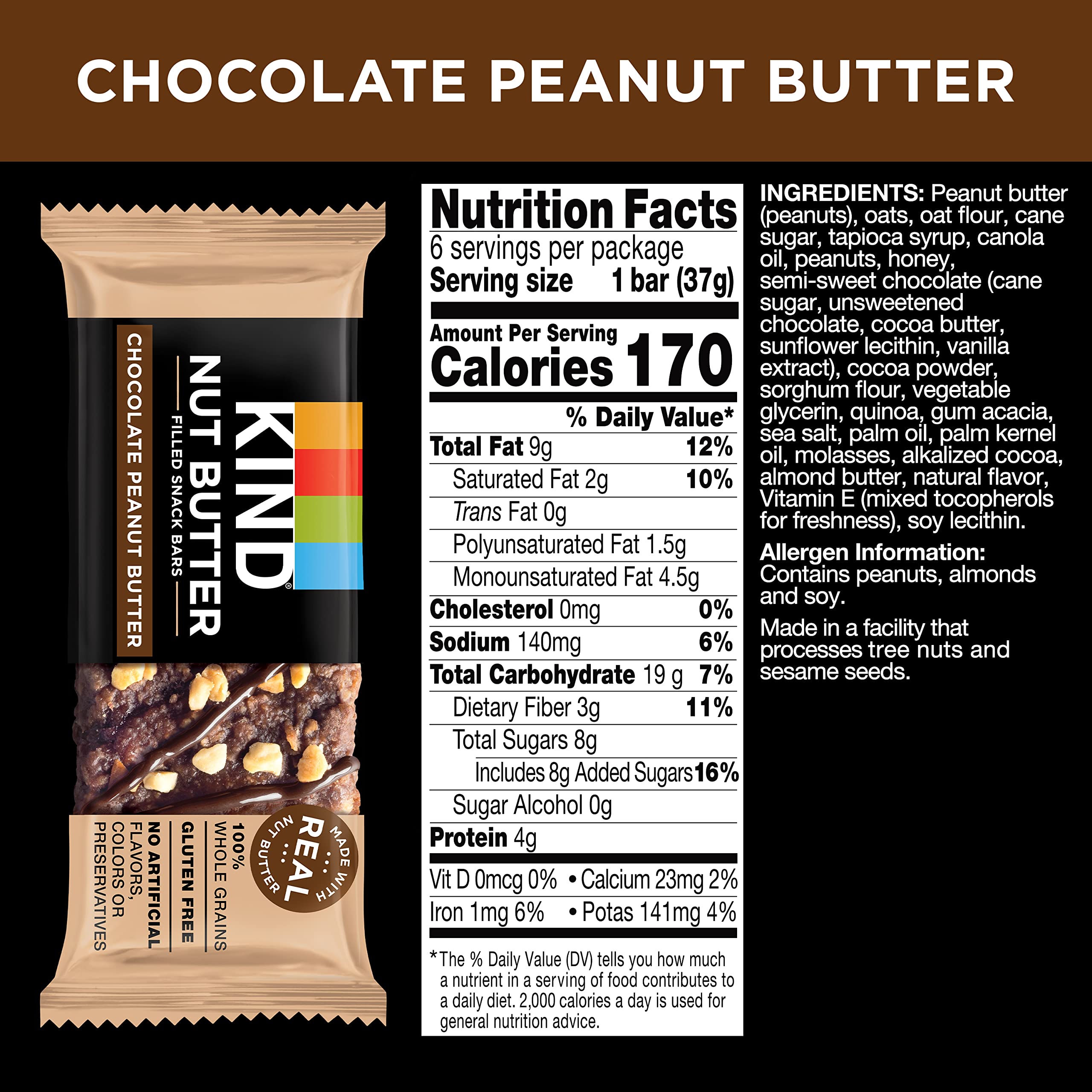 KIND Nut Butter Filled Dark Chocolate Peanut Butter Snack Bars - 48 Count Pack | Healthy On-The-Go Snacks for Work, School & Travel