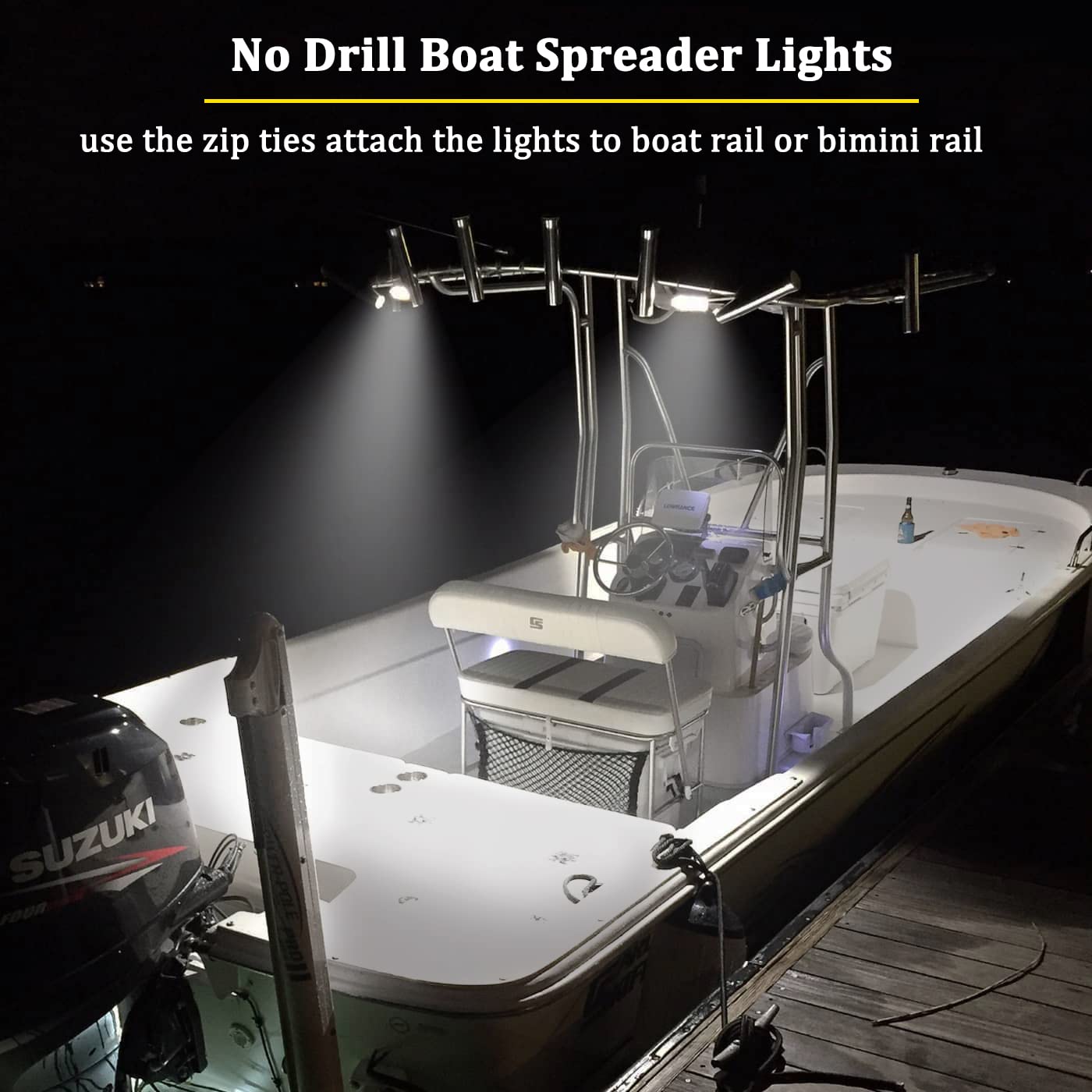Waterproof LED Boat Lights for Night Fishing - Adhesive Mount Deck & Interior Lights, Marine Flood and Spreader Lights for Pontoon, Bass Boats, Kayaks (White) | Perfect for Night Cruising, Fishing & Water Safety