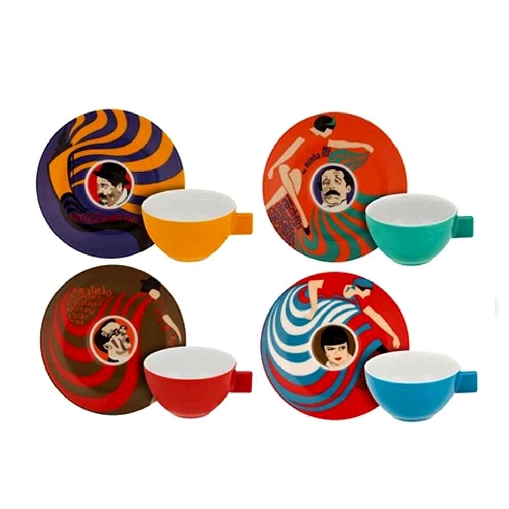 Vista Alegre Cinema Portugues 4-Piece Coffee Cup and Saucer Set – Elegant Porcelain Tea Set for Home, Cafe, and Gift Giving