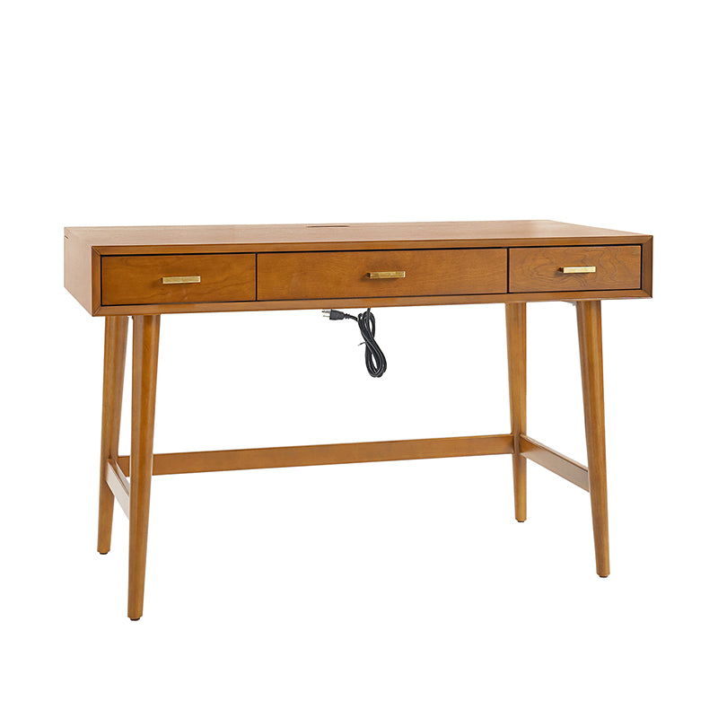 Trevor Mid Century Modern Computer Office Desk with USB Ports - Stylish Home Office Desk for Work & Study, Perfect for Small Spaces & Modern Interiors