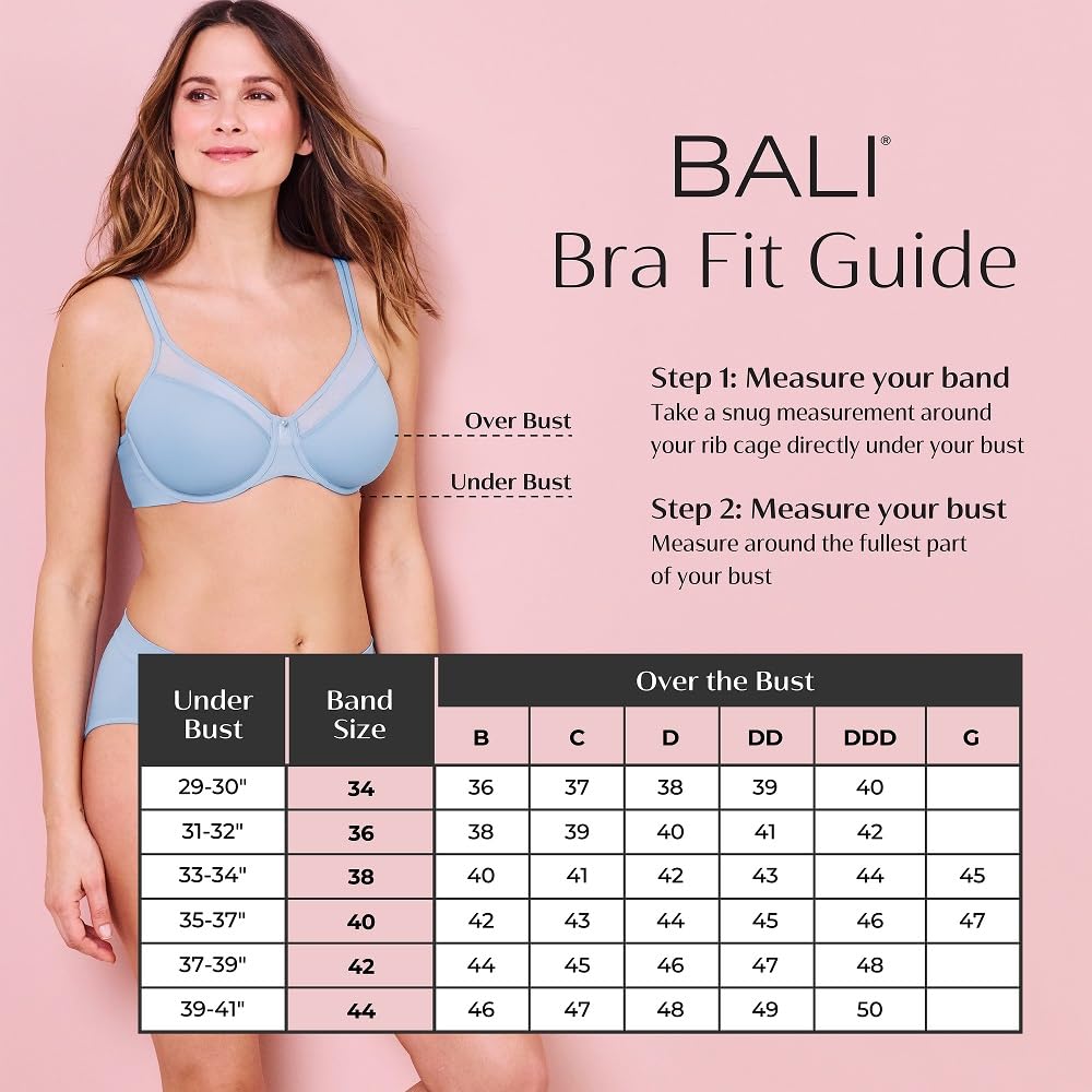 Bali Women's One Smooth U Underwire Bra - Full Coverage Smoothing & Concealing T-Shirt Bra - Black 34C - Perfect for Everyday Wear & Layering Under Clothes