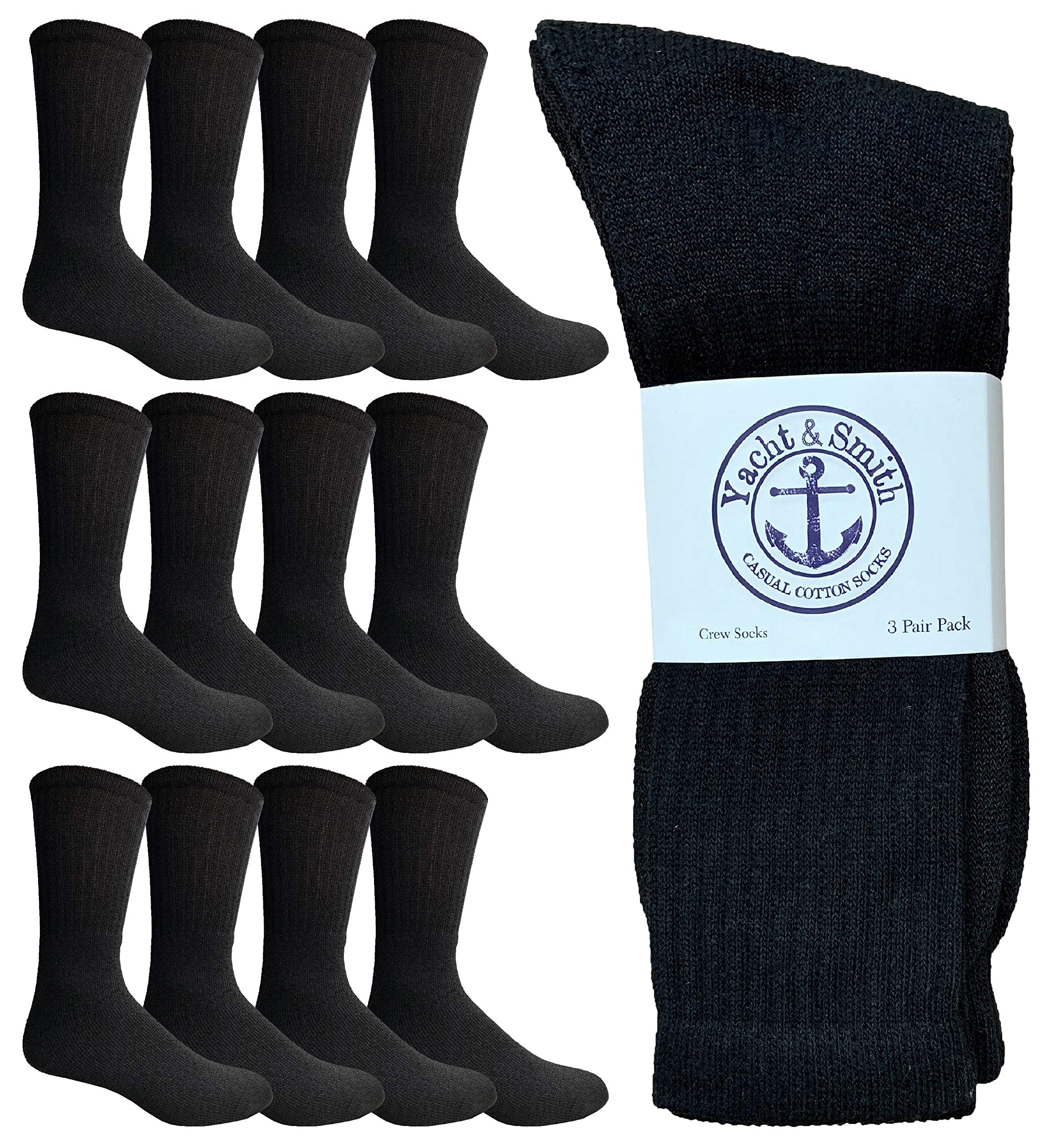12 Pairs Men's Athletic Sports Crew Socks - Breathable Ring Spun Cotton for Running, Gym & Everyday Wear - SOCKS'NBULK Multi-Pack