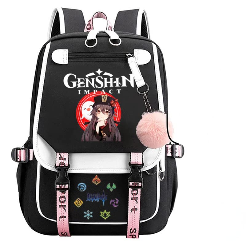 Genshin Impact Hu Tao Themed Travel Backpack - Lightweight Waterproof School Bag for Outdoor Sports, Hiking & College - Unisex Design for Men, Women, Boys & Girls - Perfect for Anime Conventions, Gaming Events & Daily Use