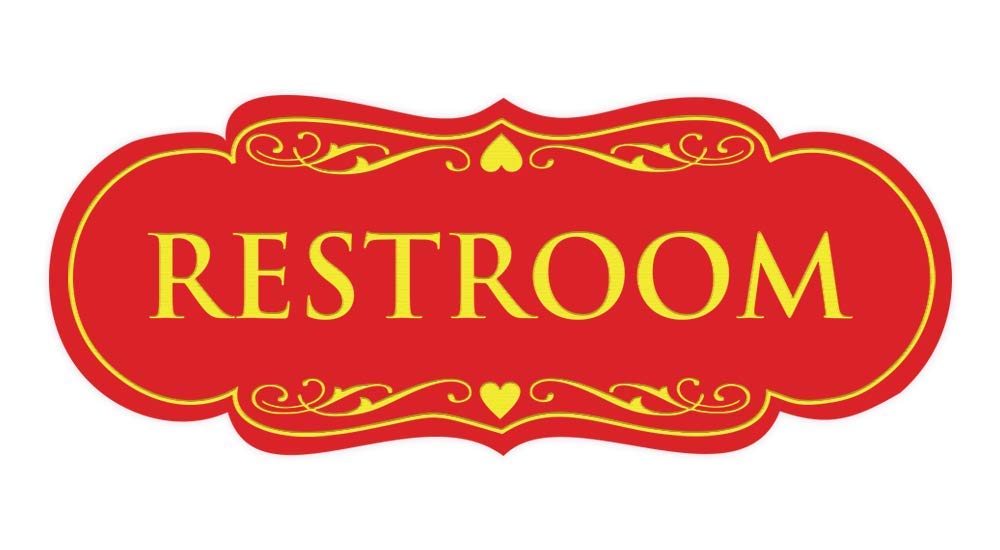 Stylish Red and Yellow Small Designer Restroom Sign - Modern Bathroom Decor for Home, Office, or Commercial Spaces