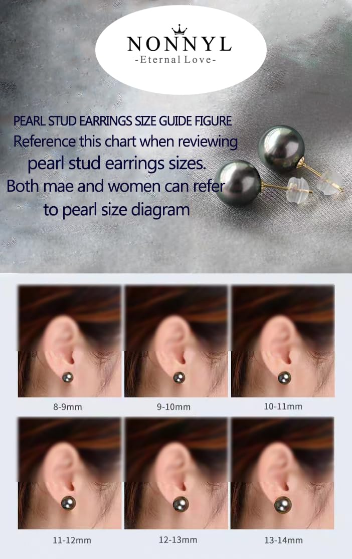 18K Gold Tahitian Black Pearl Stud Earrings for Women - Genuine Handpicked Natural Pearls Jewelry - Perfect Anniversary, Birthday, Christmas, Mother's Day & Valentine's Day Gift - Elegant for Weddings, Parties & Special Occasions