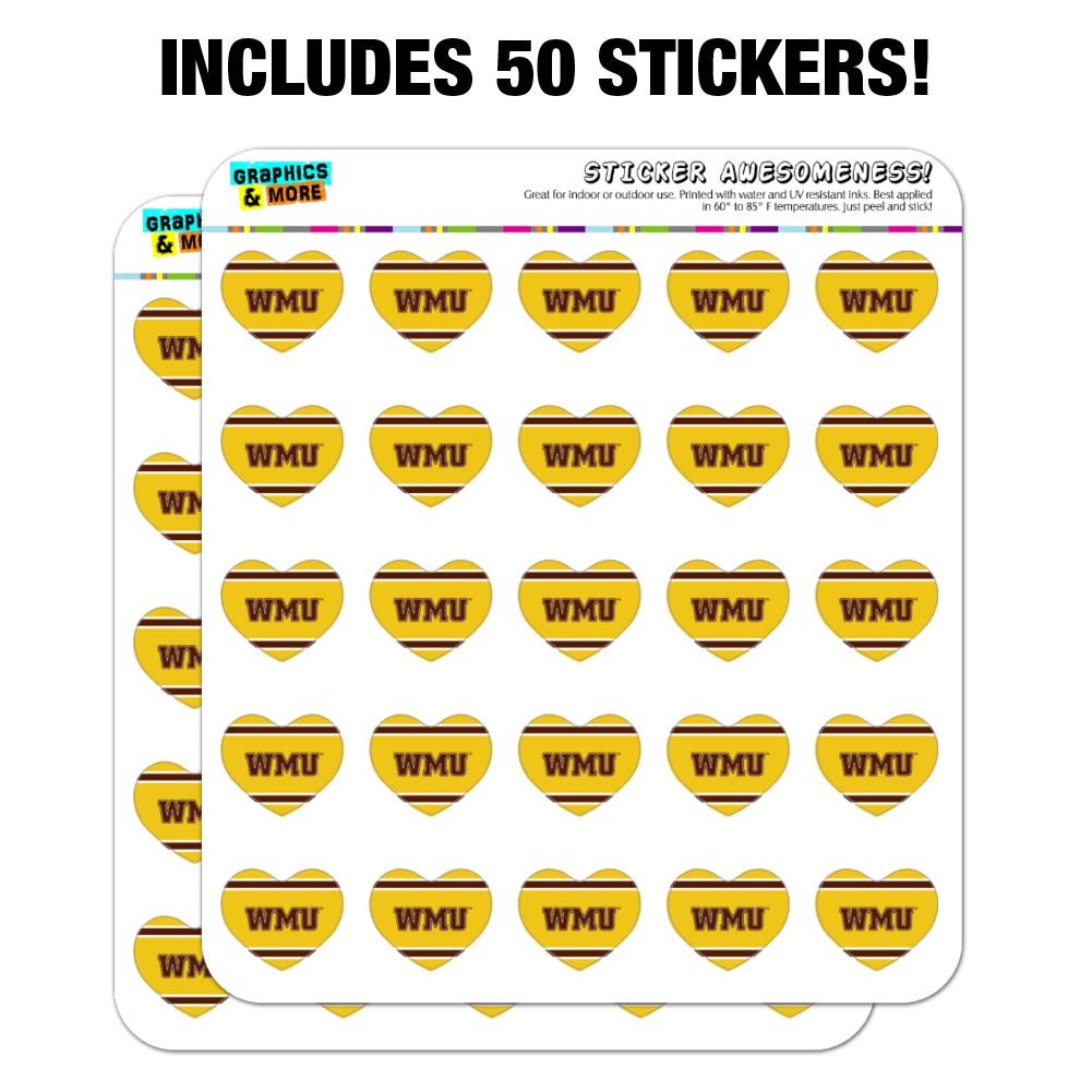 Western Michigan University WMU Stripes Heart Shaped Planner Stickers - Perfect for Scrapbooking, Bullet Journals & DIY Crafts - College Student Gifts & School Supplies