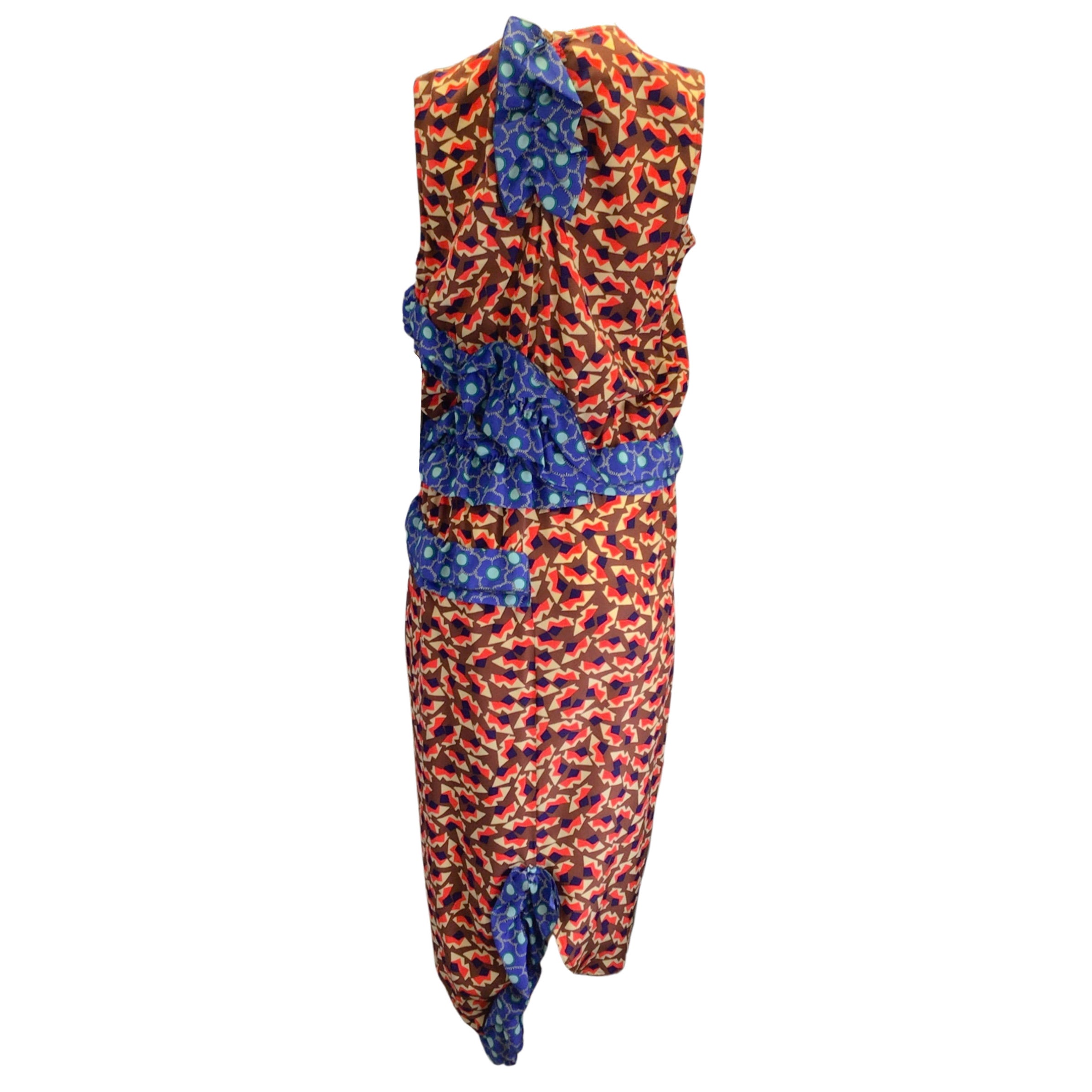 Marni Women's Red & Blue Multi Metropolis Print Sleeveless Silk Crepe Midi Dress - Elegant Summer Party & Cocktail Wear