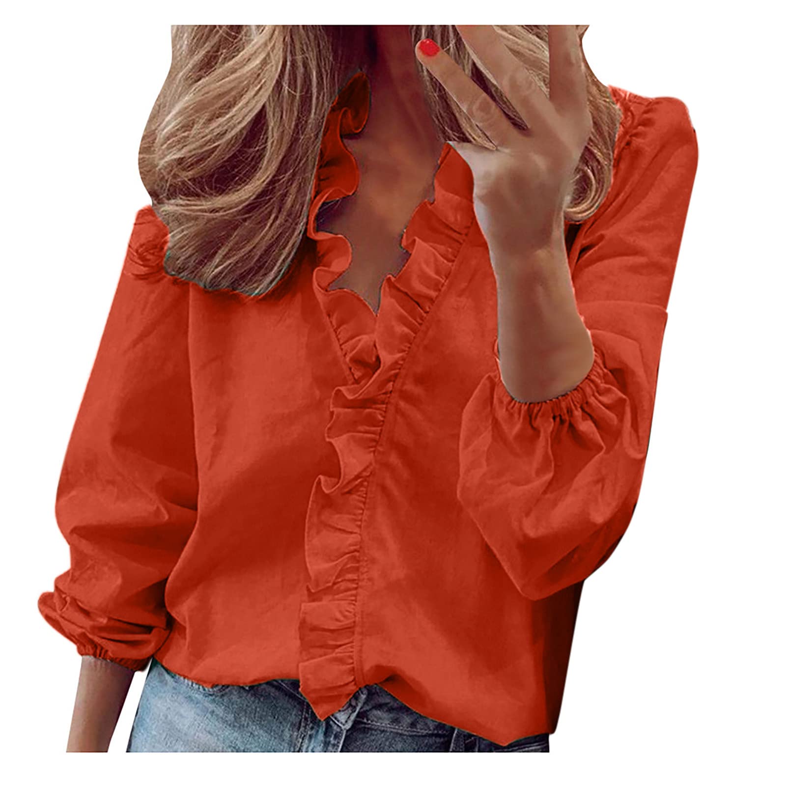 Elegant Women's Summer Tunic Tops - Floral V-Neck Blouse with Lace Sleeves & Hollow Design | Casual Long Sleeve Tee Shirts for Women | Perfect for Office Wear, Date Nights & Summer Outfits