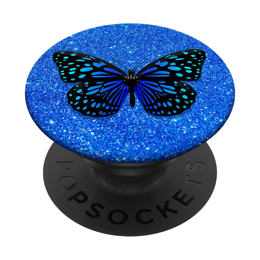 Blue Butterfly Swappable PopSocket Grip for iPhone 11 & Tablets - Phone Stand & Grip Holder for Secure One-Handed Use (Black) | Perfect for Commuting, Gym Workouts & Taking Selfies