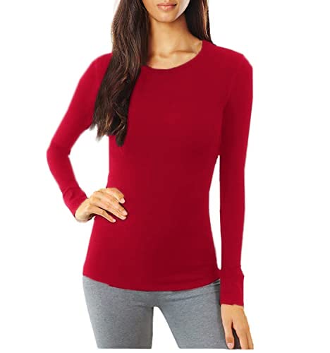 Pure Look Women's Long Sleeve Waffle Knit Thermal Shirt - Stretch Cotton Underwear Top for Winter Layering, Outdoor Activities & Casual Wear