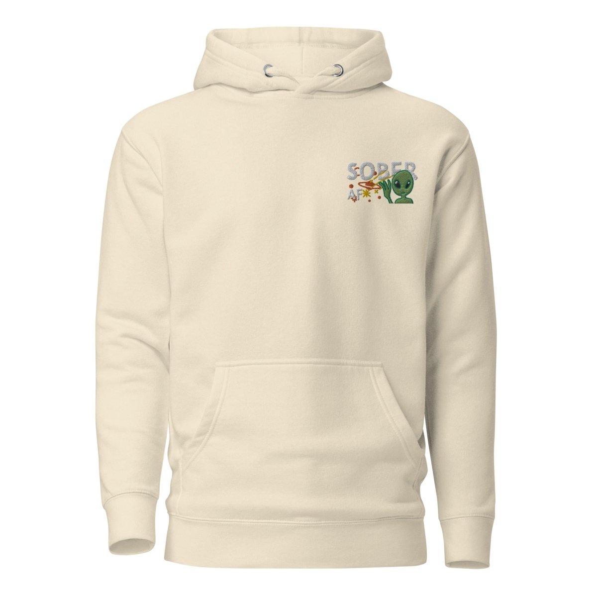 Galactic Sobriety Alien Embroidered Unisex Hoodie - Trendy Streetwear for Men & Women - Perfect for Casual Outfits, Cosplay, and Sci-Fi Conventions