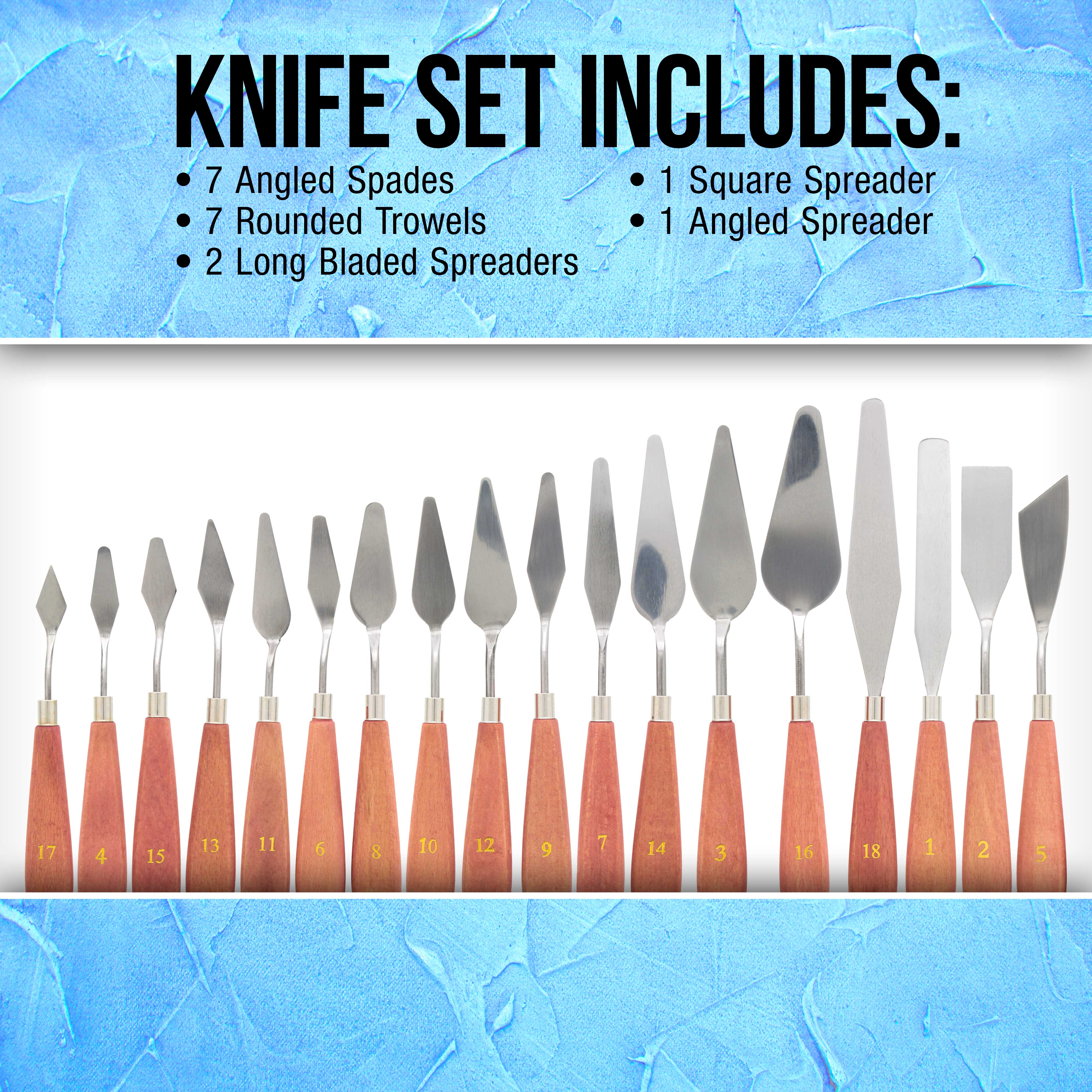 U.S. Art Supply 18-Piece Stainless Steel Palette Knife Set - Professional Spatula Painting Knives for Mixing, Spreading & Applying Oil & Acrylic Paint - Perfect for Canvas Art & Cake Decorating