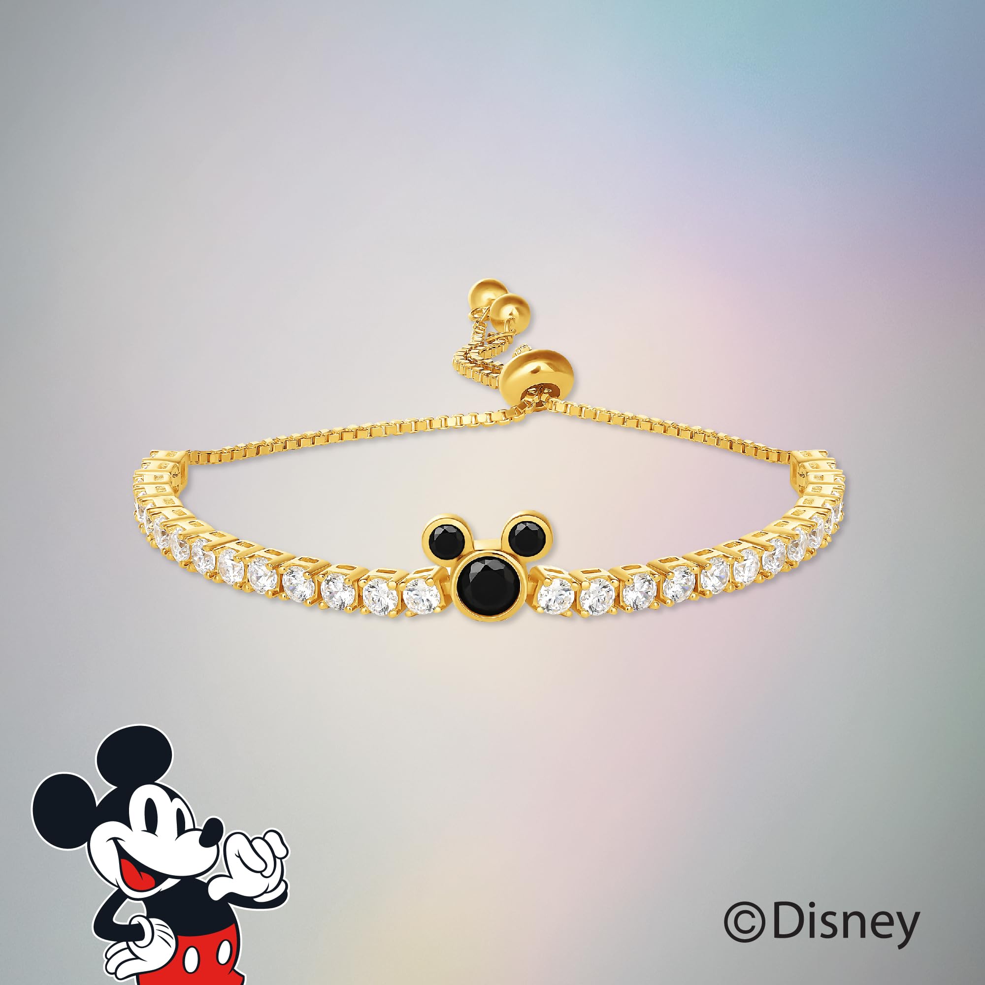 Disney Women's Mickey Mouse Tennis Bracelet - Official Licensed Sterling Silver & Cubic Zirconia Lariat Bracelet for Everyday Wear, Gift Giving & Disney Fans