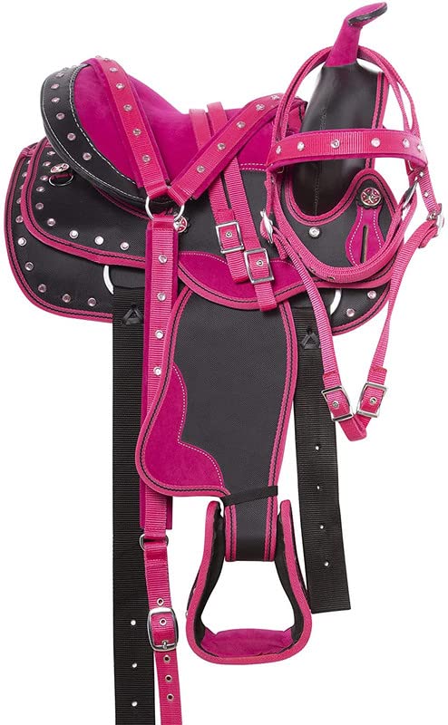 Premium Synthetic Western Horse Saddle 14-18 Inch - Comfortable Riding Saddle with Complete Tack Set & Accessories for Trail Riding, Rodeo & Equestrian Training