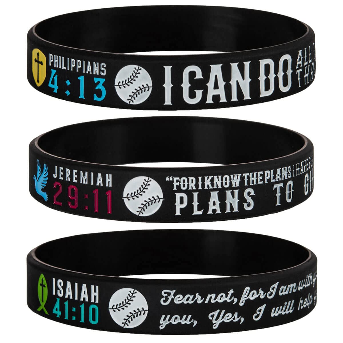 Faith Baseball Bible Bracelets - Philippians 4:13, Jeremiah 29:11 - Motivational Sports Gifts for Men & Women