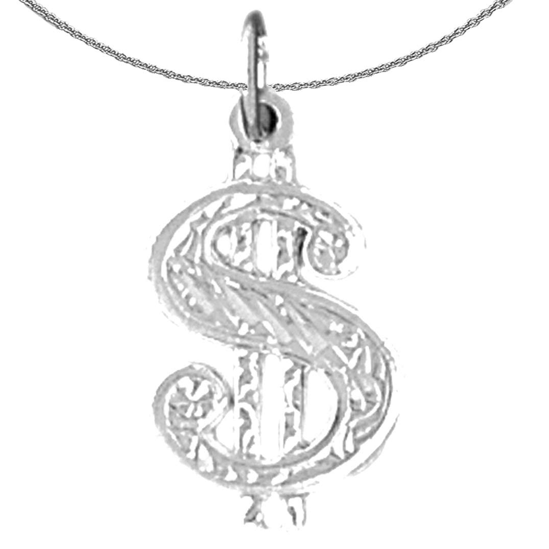 14K White Gold Dollar Sign Necklace for Women - 18