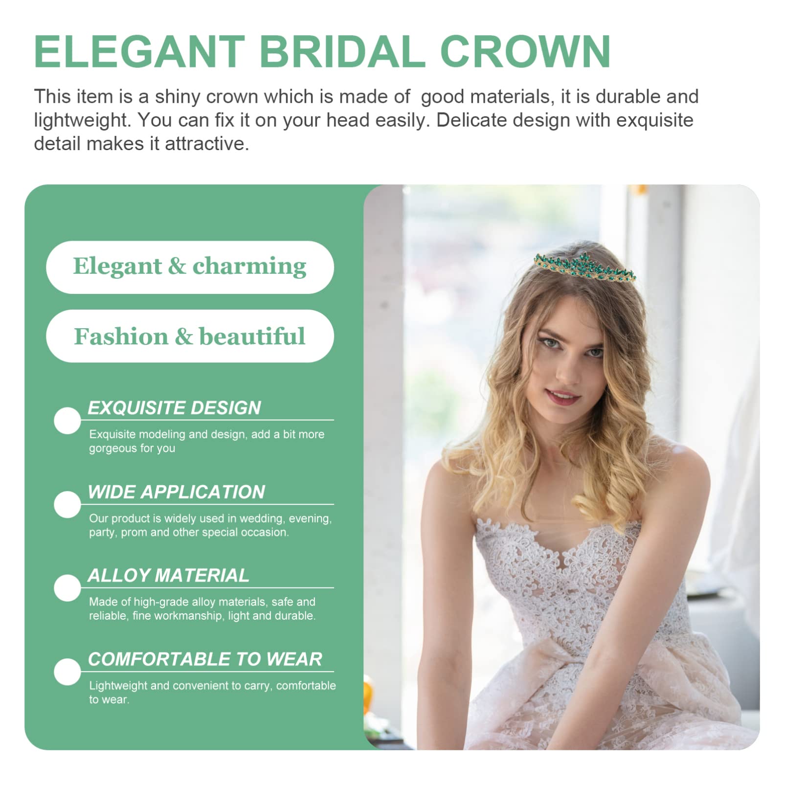 Uonlytech Princess Crown Hair Accessories for Girls & Brides - Green Wedding Tiara, Alloy Bridal Headdress & Hair Decorations | Perfect for Prom, Pageants & Special Occasions