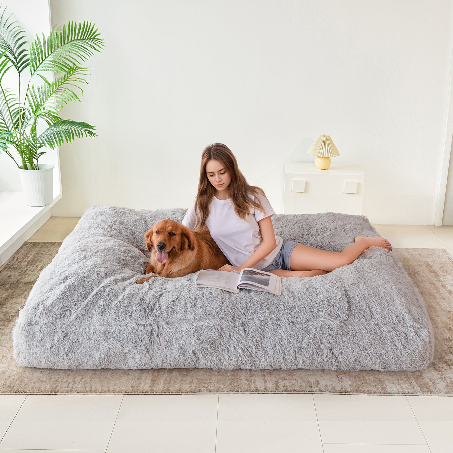 MAXYOYO Giant Bean Bag Bed - Extra Large Faux Fur Convertible Bean Bag Chair to Bed, Soft & Comfy for Adults & Teens - Perfect for Living Room, Bedroom, Dorm or Game Room Lounging
