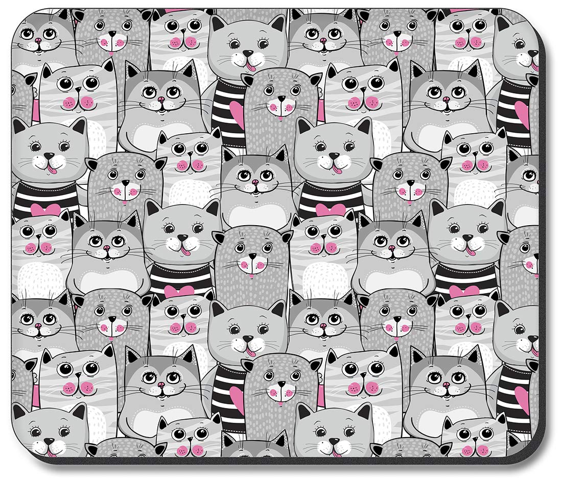 Stylish Cat Themed Art Plates Mouse Pad - Gray, White & Pink Gaming & Office Desk Accessory for Computer Lovers