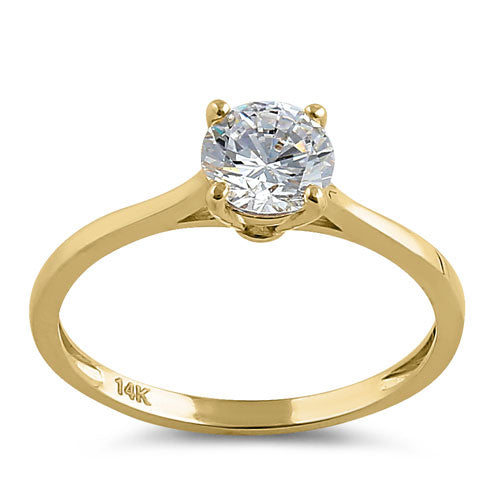 14K Yellow Gold Round Solitaire Cubic Zirconia Ring for Women - Elegant CZ Engagement & Wedding Band - Perfect for Proposals, Anniversaries, and Special Occasions