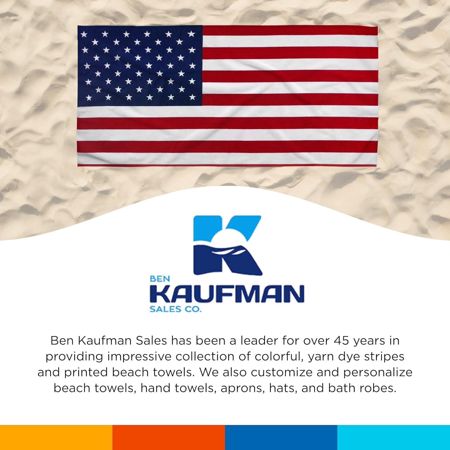 Kaufman Printed Beach and Pool Towel Set - 100% Cotton, 30x60 Inches, American Flag & 100 Dollar Bill Design - Perfect for Swimming, Sunbathing, and Patriotic Outdoor Activities
