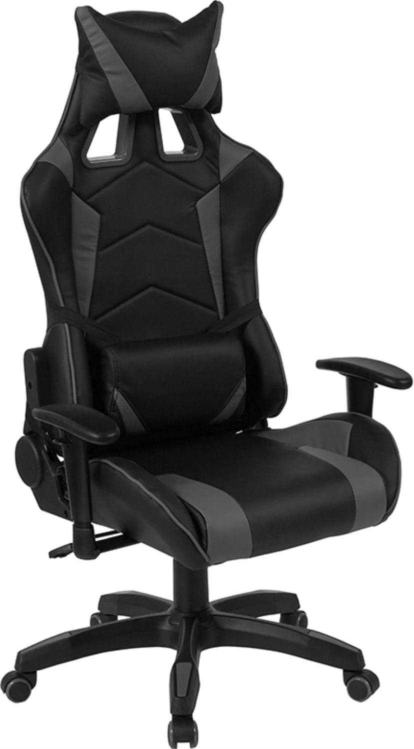 Flash Furniture Bravo Reclining Gaming Chair - Ergonomic Racing Office Chair with Adjustable Lumbar Support & Swivel Base, Black/Gray LeatherSoft - Perfect for Gaming, Home Office & Computer Workstations