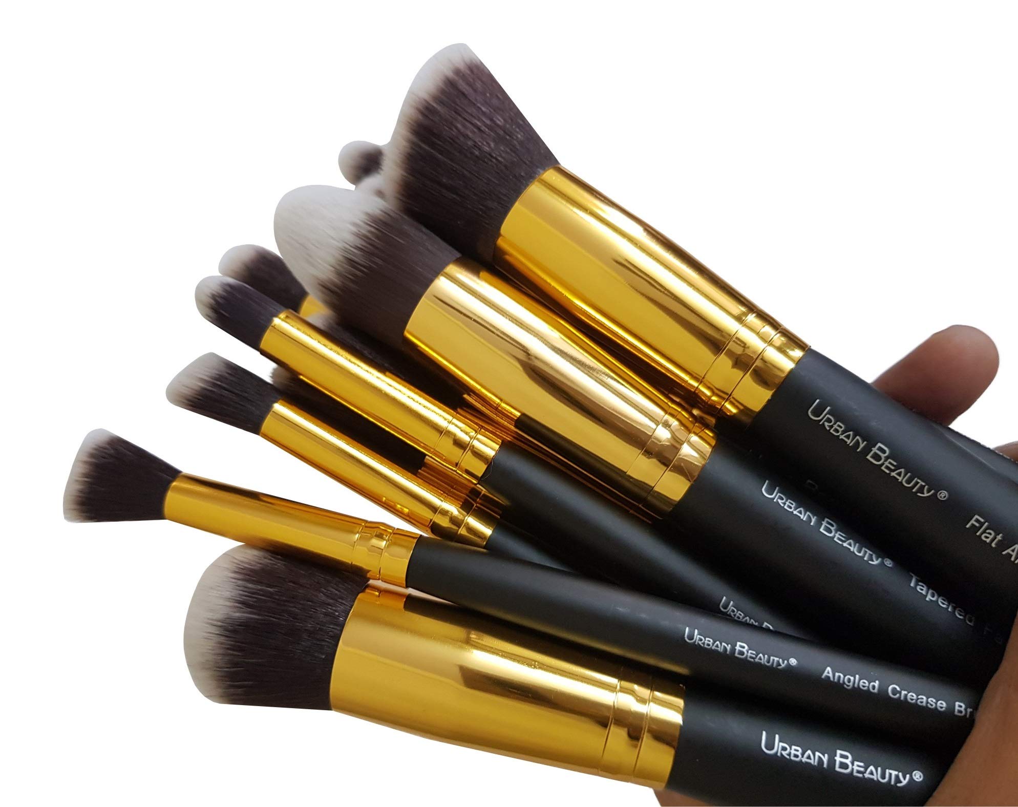 Premium 10-Piece Makeup Brush Set - Kabuki Foundation Brush, Eyeshadow Blending Brush, Buffing Brush, Contour Brush & More - Black & Gold - Perfect for Professional Makeup Artists & Beginners - Ideal for Everyday Makeup, Contouring & Blending