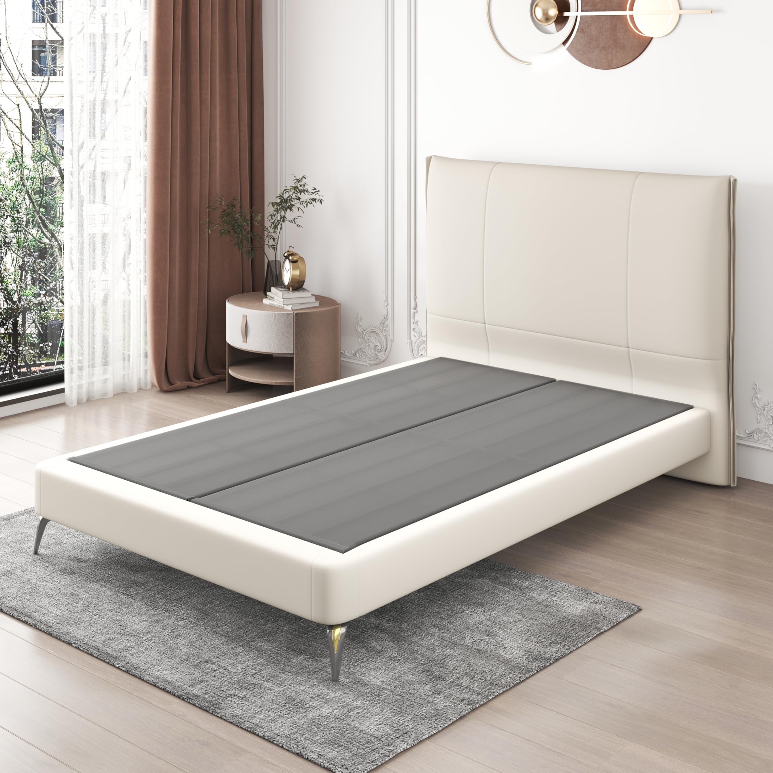 Queen Size Metal Bed Slat with Compact Fabric Cover - Vertical Mattress Support Bunkie Board, Box Spring Replacement (Grey) - Perfect for Bunk Beds, Daybeds & Platform Frames