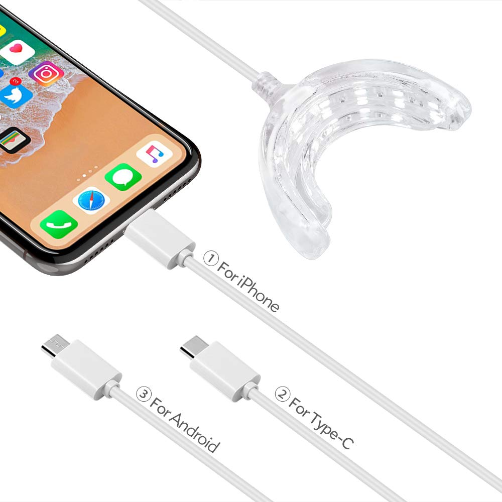 PHOEBE Upgraded 16 LED Teeth Whitening Accelerator Light with Mouth Tray - Compatible with iPhone/Android/Type-C - Professional Teeth Whitening Kit for Home Use & Travel