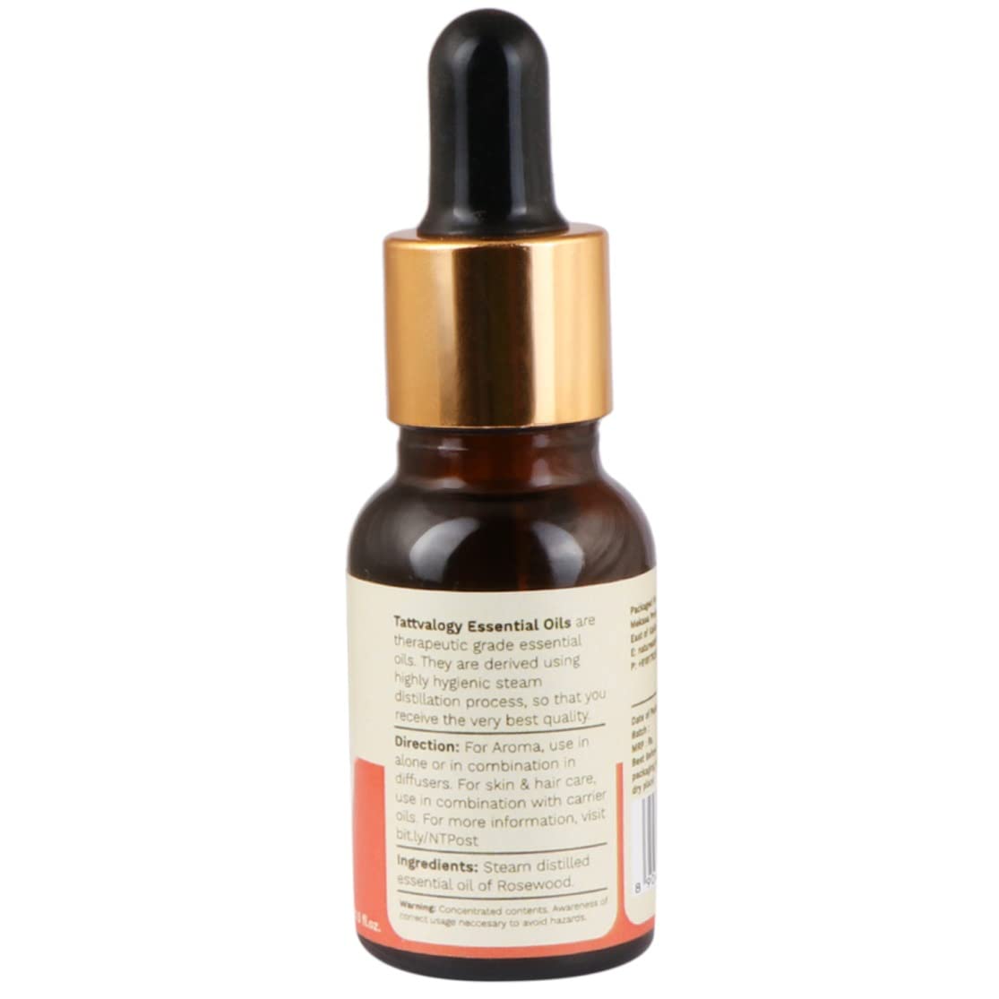 Tattvalogy Therapeutic Rosewood Essential Oil | 100% Pure Natural Undiluted Steam Distilled Dalbergia Sissoo | Antiseptic & Insecticidal Properties | Promotes Healthy Skin, Body & Mind | 15ml Glass Bottle | Perfect for Aromatherapy, Massage & DIY Skincare