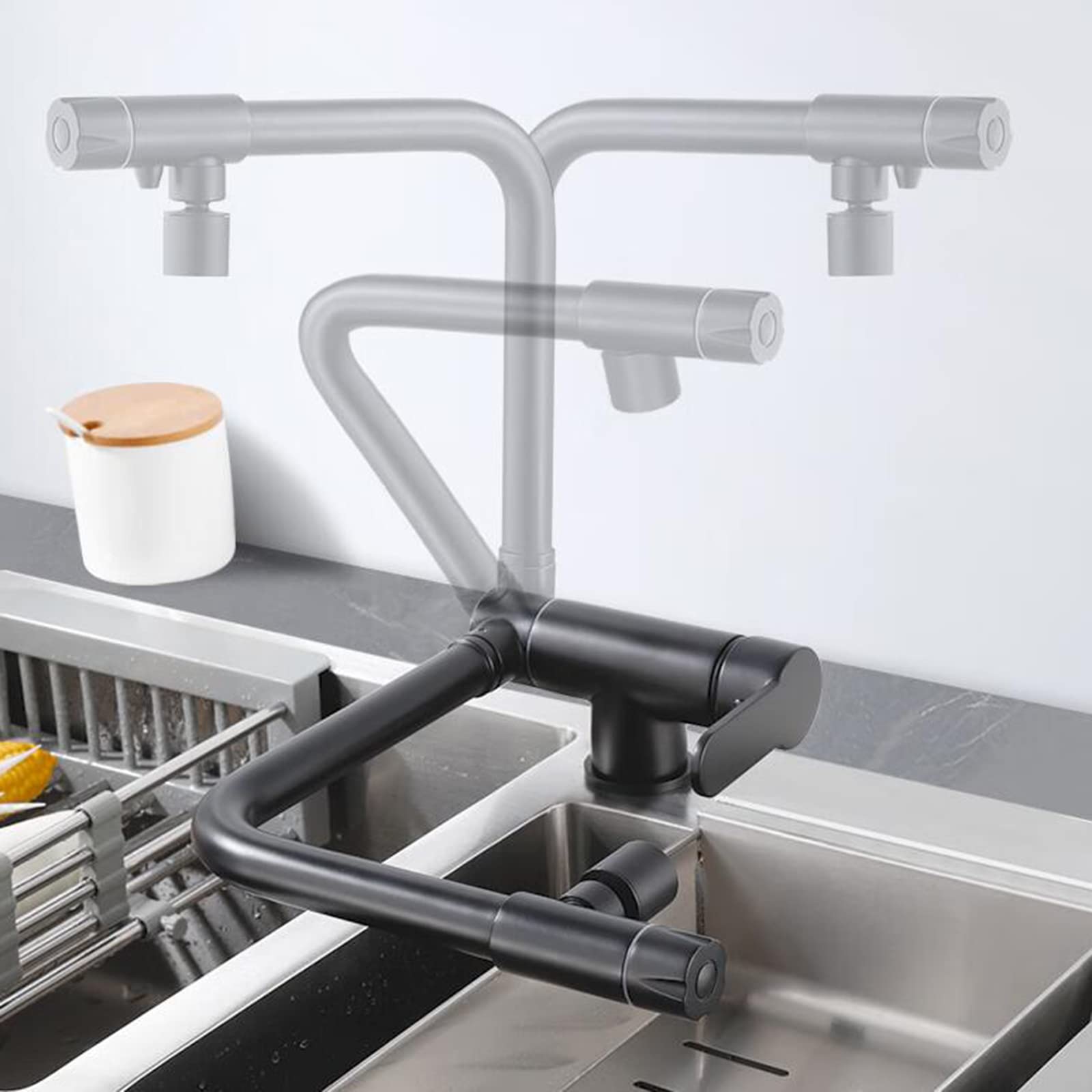 3-Way Black Brass Swivel Kitchen Faucet with Folding Spout - Perfect for Modern Farmhouse, RV, and Commercial Kitchen Sinks