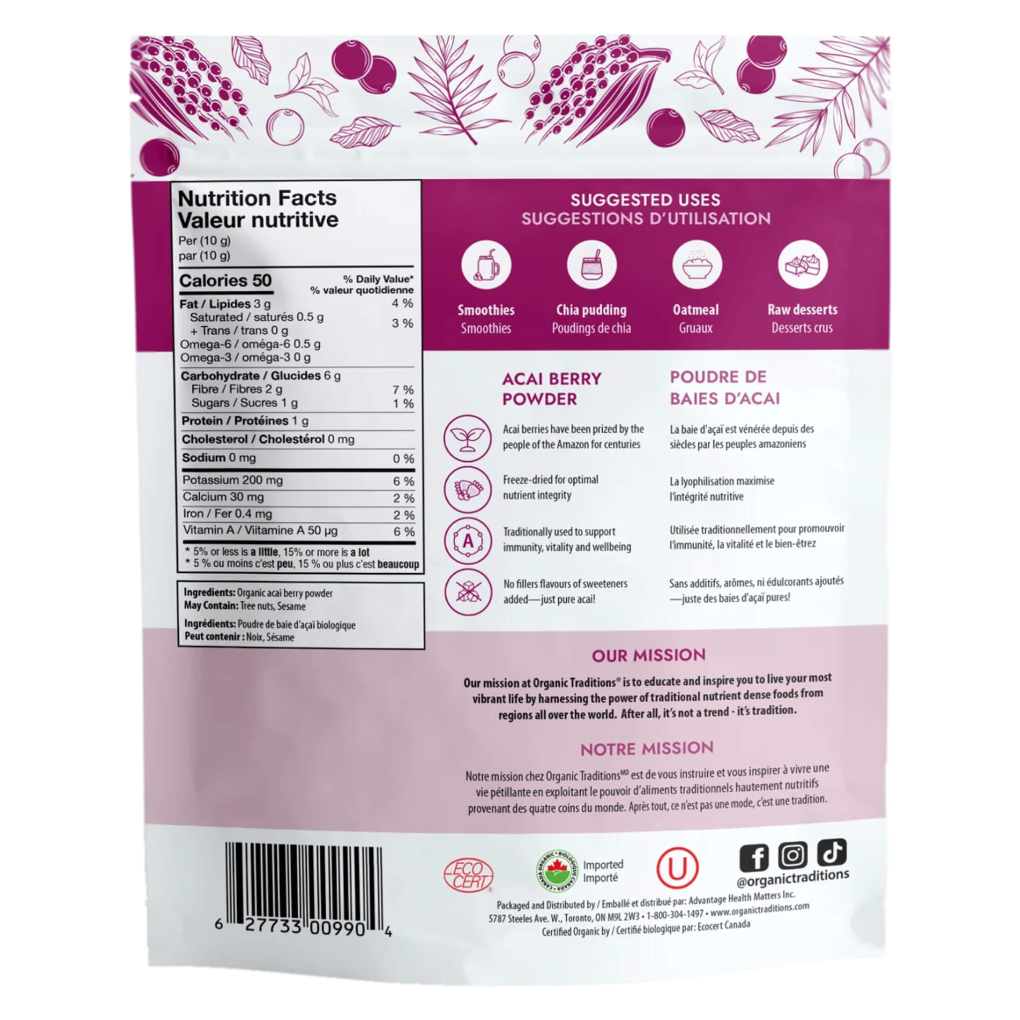 Organic Acai Berry Powder Superfood - Antioxidant Rich Freeze-Dried Supplement for Smoothies, Bowls & Energy Boost | Vegan, Gluten-Free, Non-GMO
