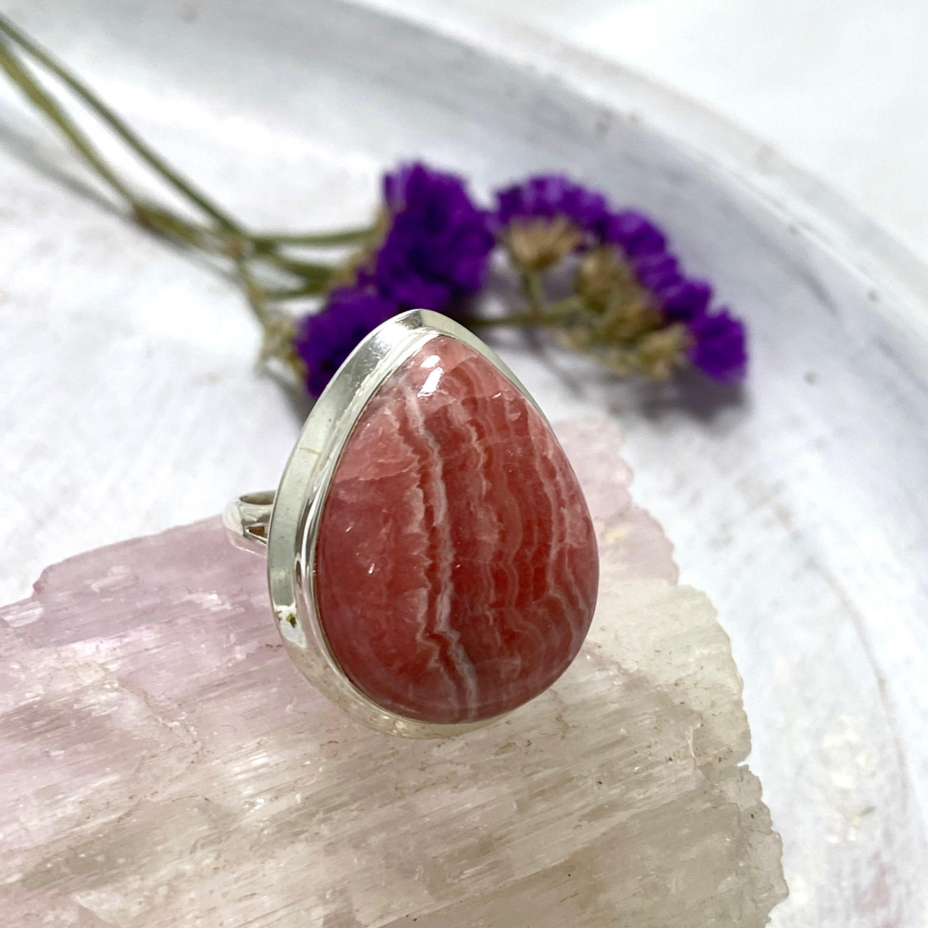 Rhodocrosite Teardrop Ring - 925 Sterling Silver Handmade Jewelry for Women, Elegant Pink Gemstone Ring for Gift, Party & Wedding Occasions