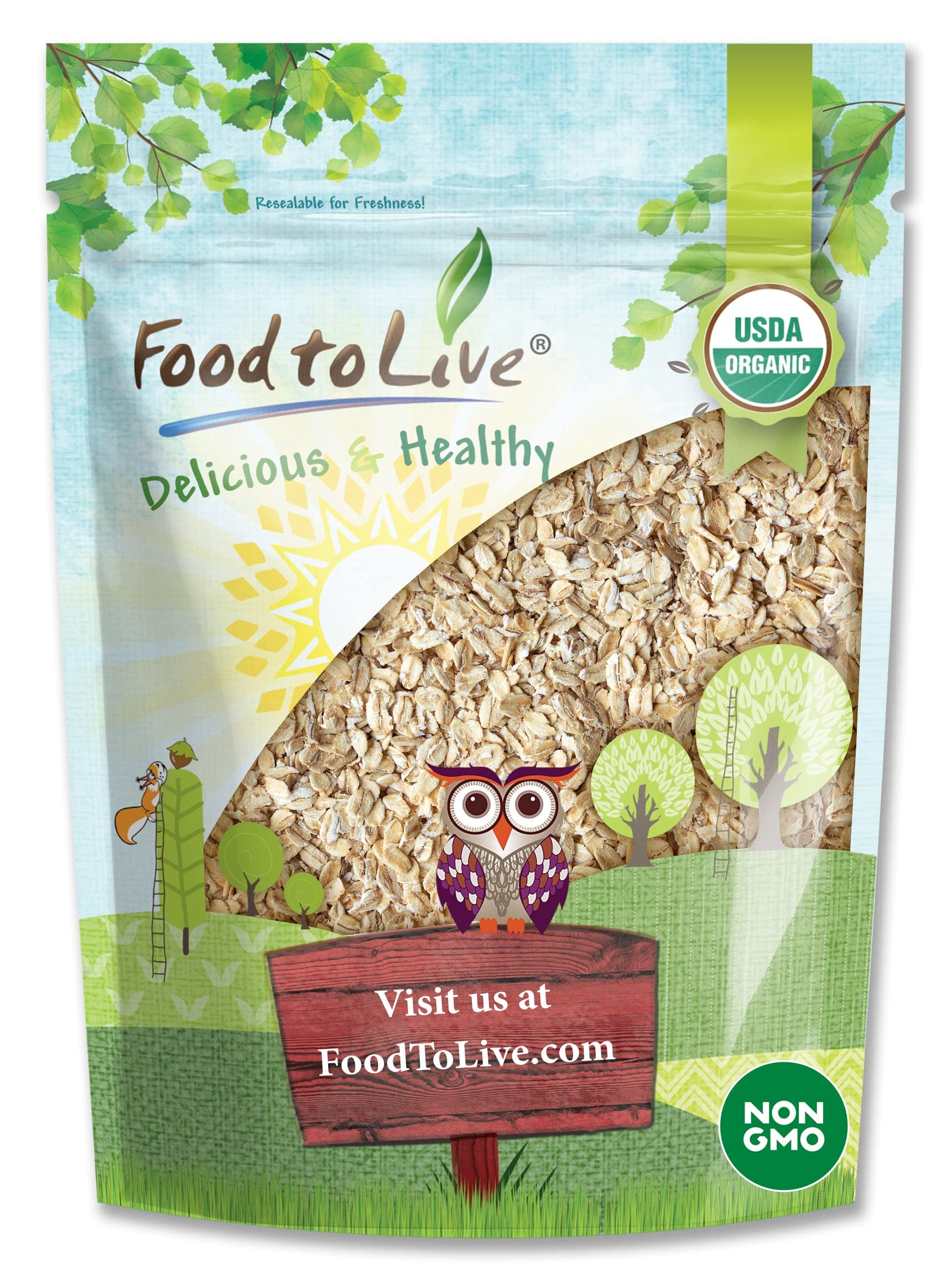 Food to Live Organic Rolled Oats, 2 Pounds – Old-Fashioned 100% Whole Grain, Non-GMO, Raw, Kosher, Bulk Oats for Healthy Breakfast – Perfect for Oatmeal, Baking, Smoothies & Overnight Oats