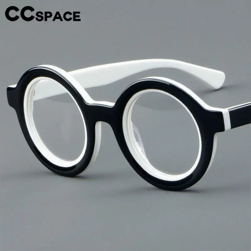CCspace Unisex Full Rim Round Acetate Eyeglasses 57151 - Stylish & Lightweight Frame for Men & Women - Perfect for Reading, Working & Daily Fashion Accessory