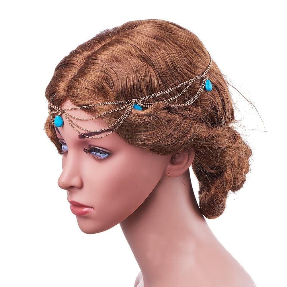 Pandahall Turquoise Chain Headband - Unique Jewelry Hair Accessory for Women & Girls, Perfect for Parties, Weddings, and Special Occasions